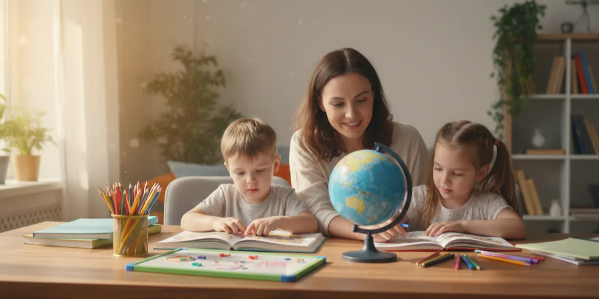 Parent and child learning together at home