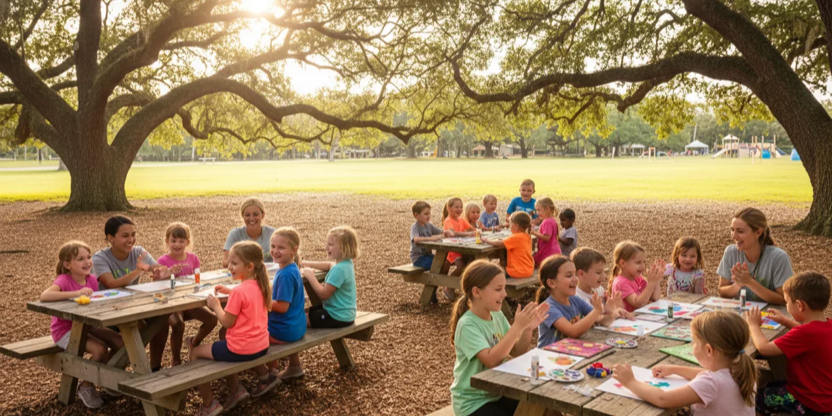 Kids at a summer camp activity outdoors